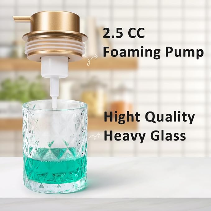 Bathroom Glass Soap Dispenser with Durable Rust-Proof Plastic Foam Pump Hand Lotion Dispenser Antislip Shampoo Kitchen 10oz 2 Pack