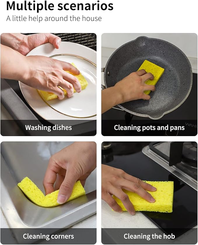ARCLIBER Cellulose Sponges,Heavy Duty Scrub Kitchen Sponge,Clean Tough Messes Without Scratching Sponges Kitchen,Pop Up Eco Sponges DIY (6 Pack)