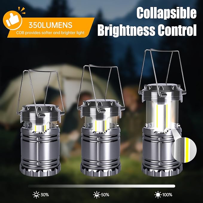 KUNHE LED 4 Pack Camping Lantern Battery-Operated (Includes 12 AA Alkaline Batteries) 350 lumens IPX4 Waterproof Lanterns for Power Outages Emergency Hurricane Storm Outdoor Camping