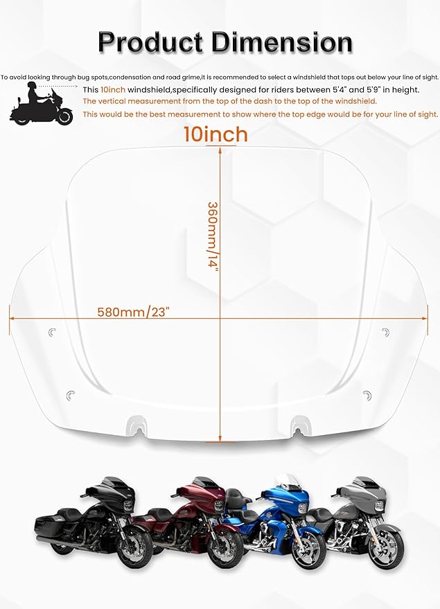 10" Wave Windshield Windscreen Wind Splitter Compatible with Harley Davidson Touring CVO Street Glide FLHXSE 2023-up,Street Glide FLHX 2024-up & FLXHU 2025-up (Clear)