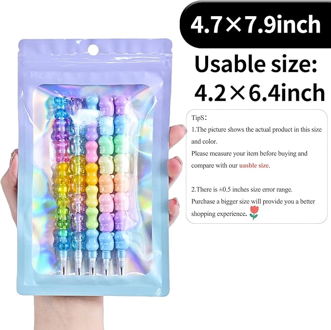 100 Pack Resealable Plastic Bags for Food Storage, Zipper Bags with Clear Front Window, Packaging Pouch for Small Business (Pink & Blue, 4.7x7.9 inch)