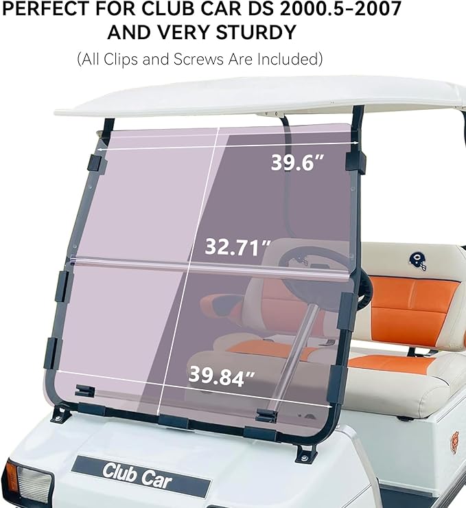 Club Car DS NEW Flip Flop Compact Golf Cart Windshield, Tinted Color, 3/16" Thickness, Fits Club Car DS 2000.5+ NEW