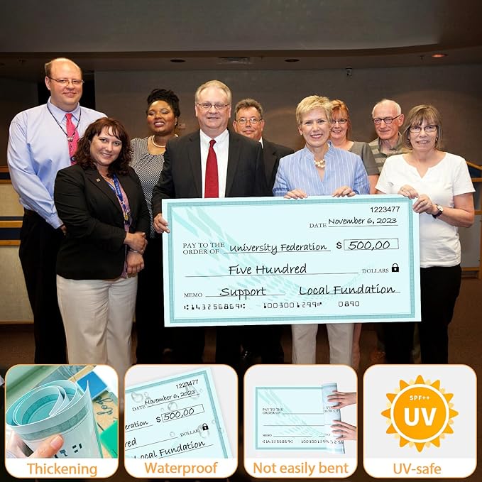 Giant Reusable Dry Erase Check 30x16 Inch - Large Presentation Board for Fundraisers & Awards | Oversized Donation Sign with 2 Markers (Green)