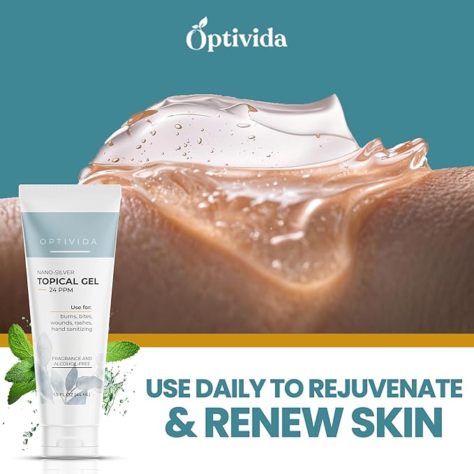 OPTIVIDA Colloidal Silver Gel for Wound Care, Natural Topical Skin Healing | Nano-Silver Topical Gel for Wounds, Burns, Rashes, Skin Irritations, Unscented (1.5 Oz.)