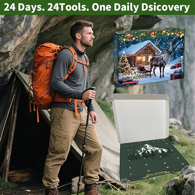 Survival Advent Calendar 2025 for Men – 24 Days Countdown Gift Box for Boyfriend or Husband | Unique Survival Kit & Mini Tools Cool for Men, Teen Boys & Adults