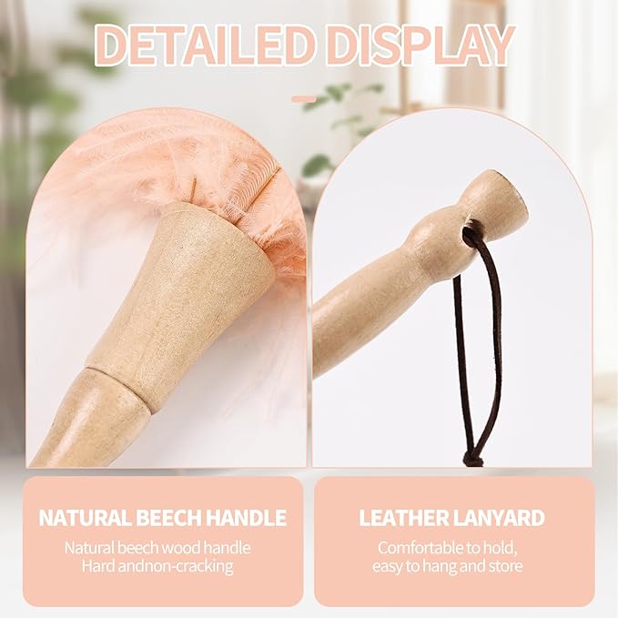 Ostrich Feather Duster 12 Inch Handheld Duster Supplies, Wooden Handle Feather Duster for Cleaning Keyboard Home Car Office (Champagne)