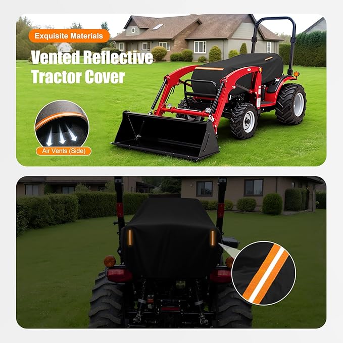 Waterproof Heavy Duty Half Tractor Cover 600D Oxford – Fits John Deere, Kubota, Mahindra, New Holland, Bobcat Tractors All Weather Protection, 76"L x 24"W x 22"H(Packaging Varies – Product Unchanged)