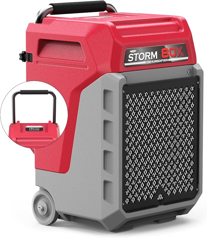 ALORAIR 170 PPD Commercial Dehumidifier with Pump, 2,100 Sq.Ft Space Cover Industrial Use Portable Dehu, with Wheels, Fit for Water Damage Restoration, Carpet Drying, Basement, Garage, Storm 80X Red