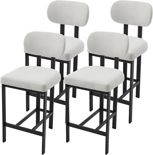 Modern Counter Stools Set of 4, 26" Upholstered Barstools with Back, Sturdy Black Metal Legs Dining Stools with Footrest for Home Pub Kitchen, Cream