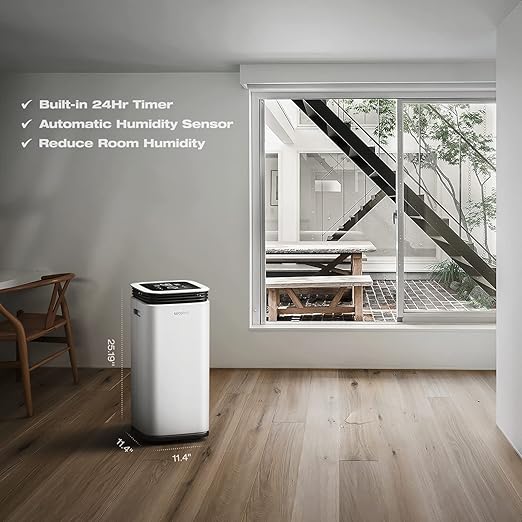 Waykar 5000 Sq. Ft Home Dehumidifier with Drain Hose for Basements, Large & Medium Sized Rooms, and Bathrooms with Intelligent Touch Control and 4 Air Outlets, 24 Hr Timer, and 1.19 Gallon Water Tank
