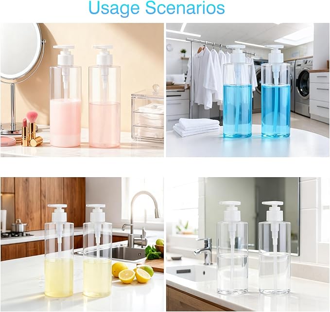 Plastic Pump Bottle Dispenser, BPA-Free Clear Refillable Empty Containers,2 Pack Portable Hand Pump Bottles Dispenser for Lotion Shampoo Conditioner