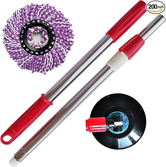 Spin Mop Replacement Handle, 47.6-inch 360 Degrees Rotating Telescopic Replacement Mop Stick with Robust Reinforced Plastic Disc for Spin Mop Bucket Cleaning System (Plastic Disc,Red)