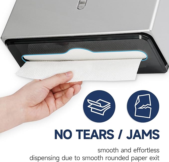 AIKE 200 Sheets Wall Mount Paper Towel Dispenser with Clear Window.Fit Multifold Paper Size 10"x3.1" or Smaller,Silver Finish