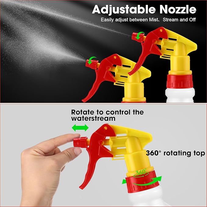 Eccliy 12 Pcs 16 Oz Plastic Spray Bottle, Adjustable Empty Reusable Sprayer for Cleaning, Planting, Water, Bathroom and Kitchen, BBQ, Commercial and Residential(Red & Yellow,Original)