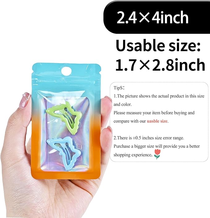 100 Pack Resealable Plastic Bags for Food Storage, Zipper Bags with Clear Front Window, Packaging Pouch for Small Business (Green & Orange, 2.4x3.9 inch)