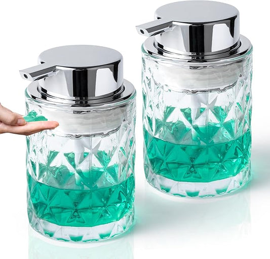 Bathroom Glass Soap Dispenser with Durable Rust-Proof Plastic Liquid Pump (Can't Foam) Hand Lotion Dispenser Antislip Shampoo Kitchen 10oz 2 Pack