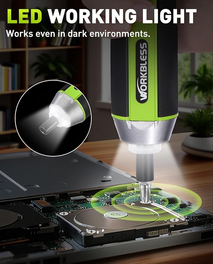 Electric Screwdriver Set, 3.7V Cordless Screwdriver with 3 Torque Settings, 300RPM & 5N.m Max Torque, LED Light, USB-C Charging Cable with 26Pcs Accessory Kit for Furniture, DIY