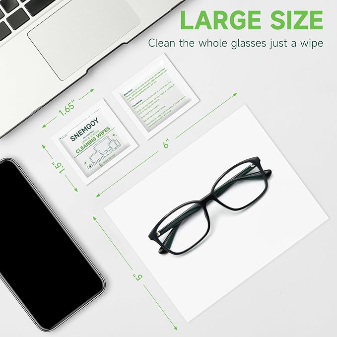 100 Count Lens Cleaning Wipes, Pre-Moistened & Individually Wrapped Glasses Wipes, Eye Glasses Cleaner for Eyeglasses, Camera Lens, Phone, Tablets & Computer Screen and Other Delicate Surfaces