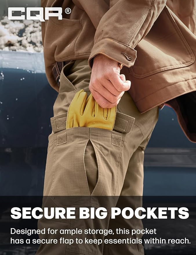 CQR Men's Winter Tactical Cargo Pants, Thermal Fleece Lined Outdoor Snow Ski Hiking Work