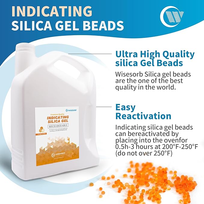 [45 LBS] Orange Premium Indicating Silica Gel Beads (Industry Standard 3-5 mm) - Reusable Desiccant Beads Silica Gel Dehumidifier