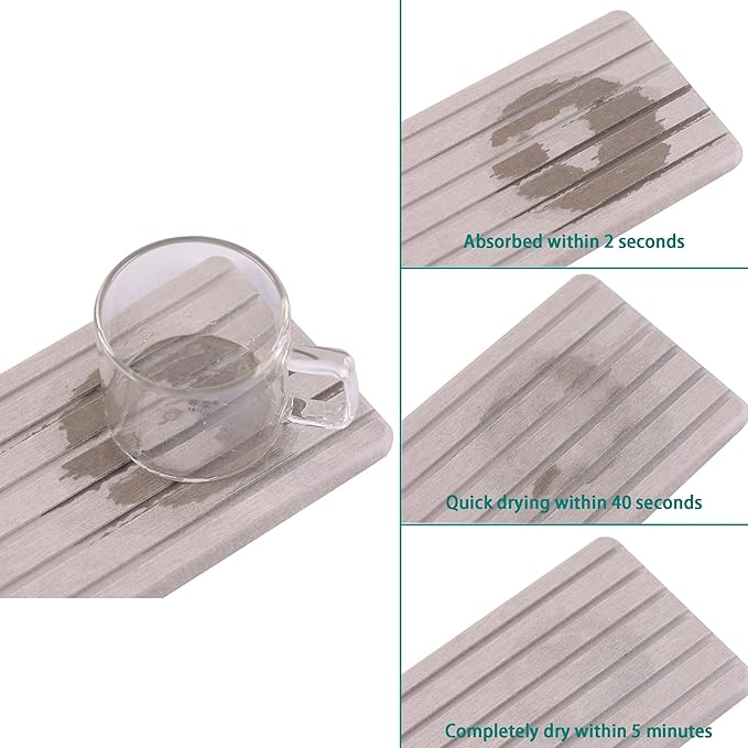2 PCS Water Absorbent Diatomite Coasters Rectangle, Grooved Design, Water Absorbing Stone Used for Hand Soaps & Plants & toiletries in The Modern Home