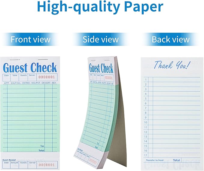 12 Pack Green Guest Checks Books for Servers Server Note Pads, Waiter Checkbook, Waitress Notepad for Restaurants, Paper Checks 50 Sheets/Pack, 600 Total Tickets