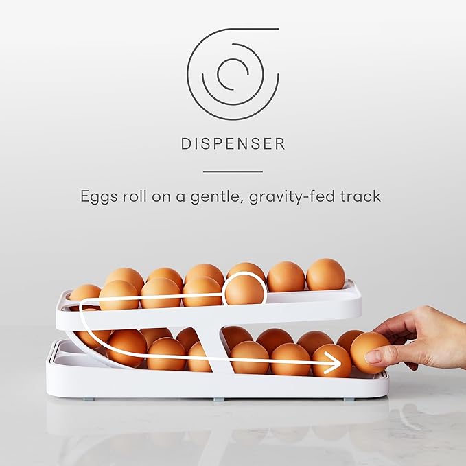 YouCopia RollDown® Egg Dispenser, Rolling Eggs Dispenser and Organizer for Refrigerator Storage, Double Track (Pack of 6)