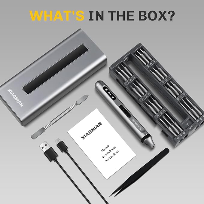 52 in 1 Electric Screwdriver Set,XIAONIAN 3.7V Mini Precision Screwdriver Set with 48 S2 Magnetic Bits,USB-C Charging Cable,LED Light,Small Repair Tool Kit for Phone,Watch,Eyeglasses,PC,Camera,Laptop