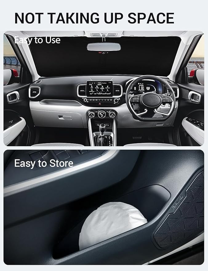 Proadsy 2025 Upgrade Windshield Sun Shade Custom Fit 2020-2023 2024 2025 Hyundai Venue Foldable Front Sunshade Protector Sun Visor Blocks UV Rays Keep Car Cooler
