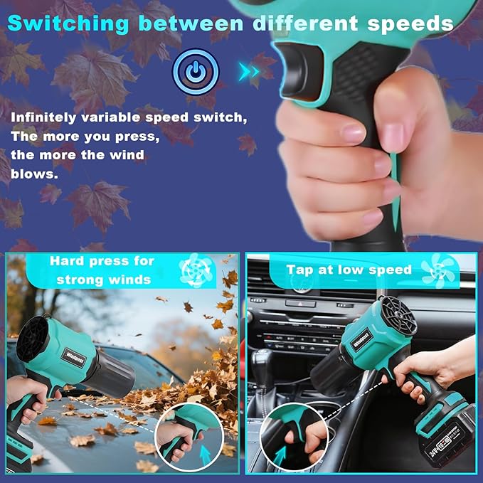 Small Cordless Leaf Blower,Leaf Blower Cordless,300000RPM Turbo Jet Blower with 1X24VX4.0Ah Battery and Charger for Patio Cleaning,Lawn Care,Car Cleaning and Dust Etc,2 Blowing Nozzles-Blue