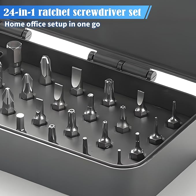 24 in 1 Magnetic Ratchet Screwdriver Set - Mini Precision Tool Kit for DIY, Home Repair & Watch Tool Kit | Industrial S2 Alloy Steel Bits (Style B)