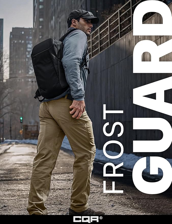 CQR Men's Winter Fleece Lined Pants, Water-Resistant Outdoor Stretch Work Pants, Windproof Casual Pants with Pockets