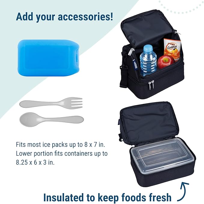 Wildkin Two Compartment Insulated Lunch Bag for Kids – School & Travel Ready - Rip-Stop Black