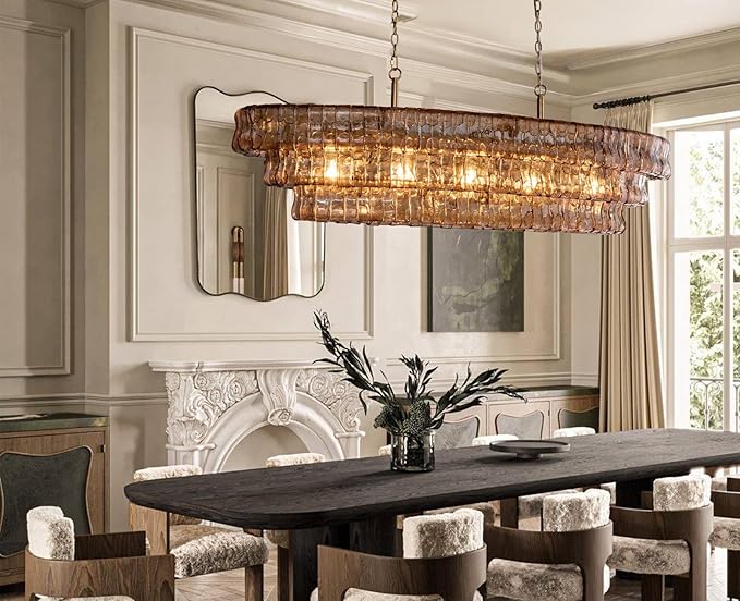 Large Chandelier, 54" Gold Rectangular Drum Chandeliers for Dining Room, 5-Light Modern Round Kitchen Island Hanging Light Fixture for Living Room, Kitchen Island, Foyer
