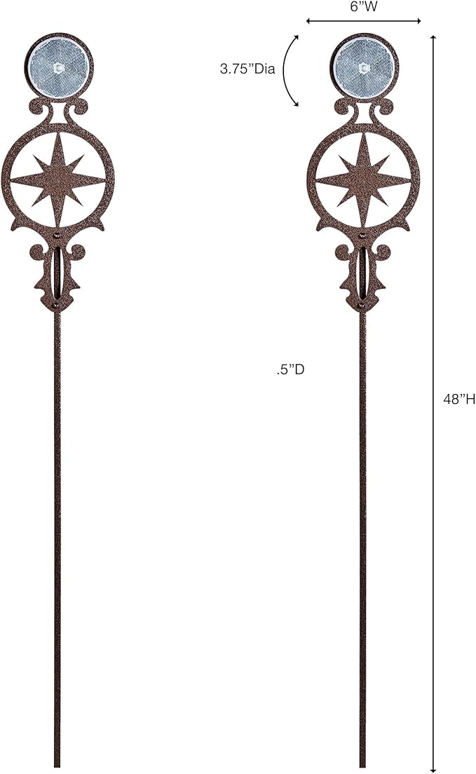 Touch of Class Pathways Reflective Driveway Marker Stake Set of Two for Outdoor Use | Compass Star Emblem Design | Personalized Tall Reflector Set of 2 | Weathered Bronze Durable Finish
