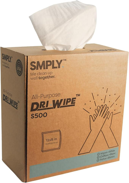 Dri-Wipe S500 by SMPLY Brands – All-Purpose Disposable Wipes, 176-Count, Strong Alternative to Shop Towels & Paper Towels, 8" x 12" Center-Pull Sheets