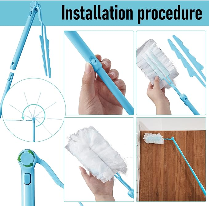 4 Pcs 3 ft Replacement Handles Compatible with Swiffer Duster Refill Adjustable Length Handles Duster Refill Extended Handle Removal Duty (Sky Blue)