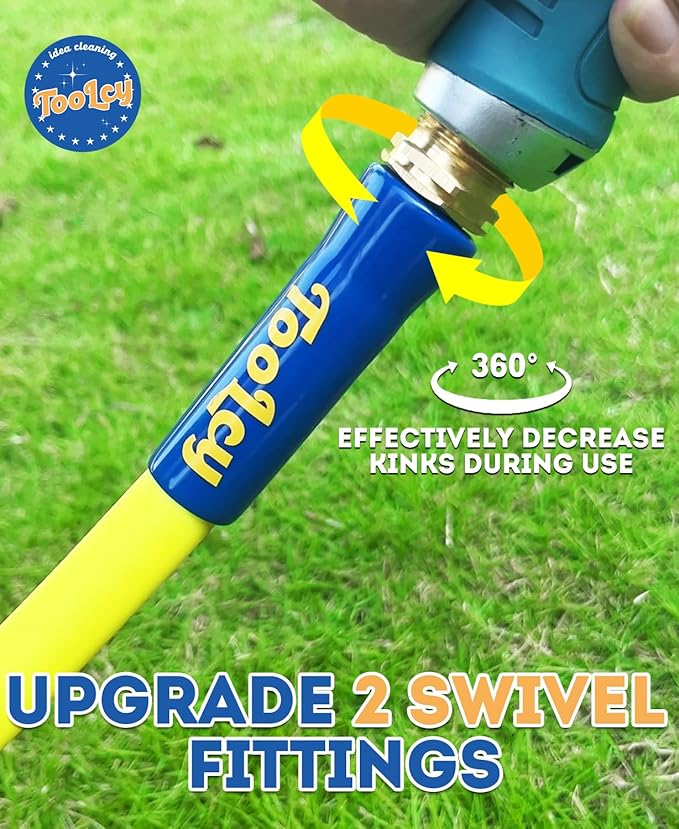 TOOLCY Flexible Garden Hose 100 ft with Swivel Fitting, Heavy Duty Hybrid 5/8 inch Water Hose, Outdoor, Lightweight, All-Weather, Brass Male to Female Fittings, 250 Burst