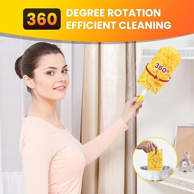 Dusters Refill Compatible with Swiffer Dusters for Cleaning, Feather & Microfiber 360 Heavy Duty Duster Refills for Dusting Furniture, Blinds, Ceiling Fans, Helps Remove Allergens,32 Count+1 Handle
