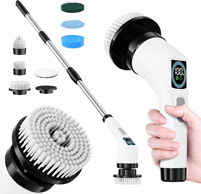 Electric Spin Scrubber Cleaning Brush, Coldless Power Shower Cleaning Brush with Long Handle for Bathroom Tub Tlie Floor