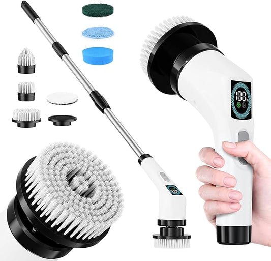 Electric Spin Scrubber Cleaning Brush, Coldless Power Shower Cleaning Brush with Long Handle for Bathroom Tub Tlie Floor
