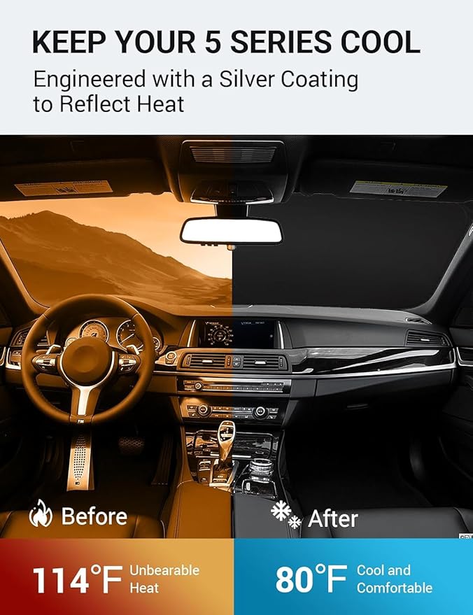 Proadsy 2025 Upgrade Windshield Sun Shade Custom Fit BMW 5 Series 2011-2016 4-Layer Foldable Front Sunshade Protector Sun Visor Blocks UV Rays Keep Car Cooler