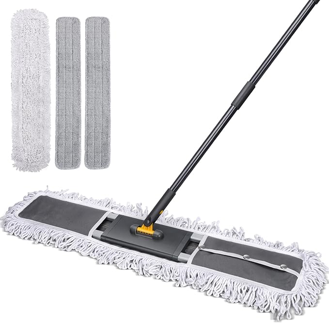 MASTERTOP 36" Professional Industrial Dust Mop for Floor Cleaning, Heavy Duty Wet & Dry Commercial Mop,Large Flat Floor Mops with Telescopic 62'' Long Handle,Dust Broom for Hardwood,Tiles,Office