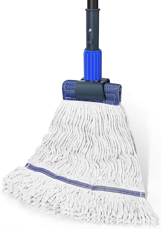 BUVE Commercial Heavy Duty Industrial Cotton Mop with Long Handle for Floor Cleaning, Looped-End String Wet Mop for Home, Garage, Office, Workshop, Warehouse
