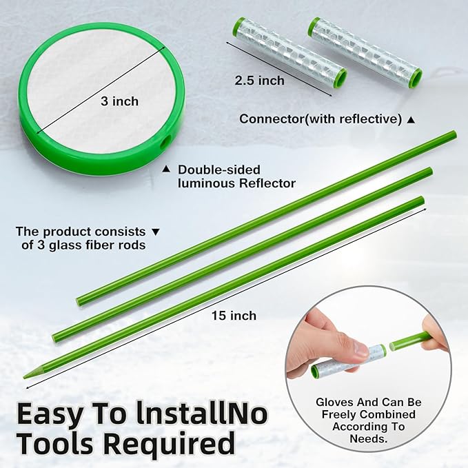 12Pcs Driveway Markers - Glow-in-The-Dark Lane Recognition Reflectors, 49.5Inch Fiberglass Pole Double Sided Reflectors for Driveway, Reflective Markers for Snow Plowing
