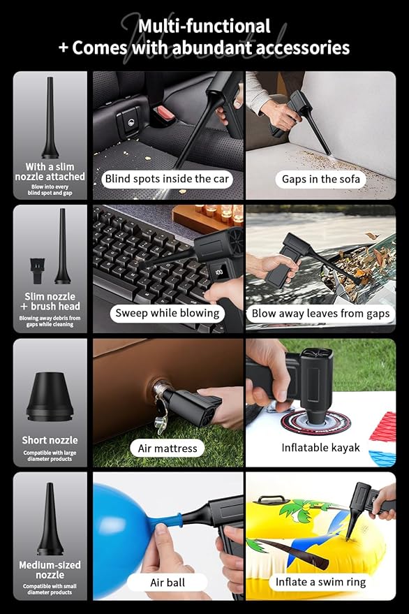 1-Second Turbo Blast — Compressed Air Duster 200,000RPM - Powerful Cordless Electric Air Blower with LED Light, 4-Speed Adjustable, Rechargeable Dust Cleaner for PC, Car，Home Canned Air Alternative