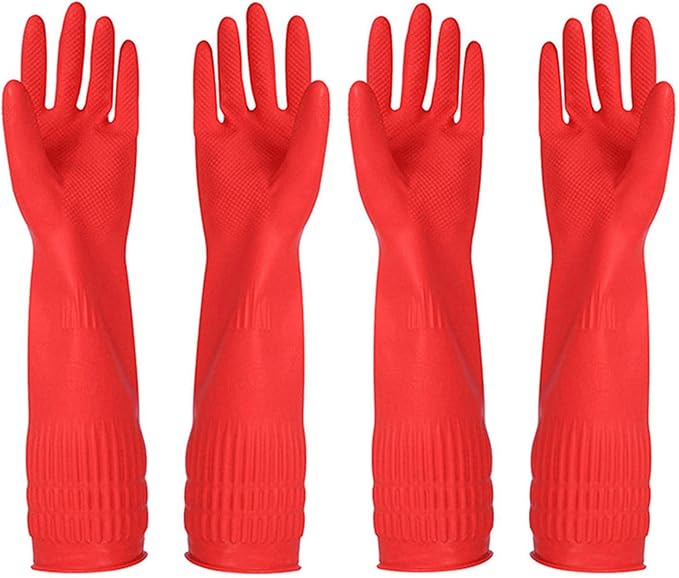 Rubber Cleaning Gloves Kitchen Dishwashing Glove 2-Pairs And Cleaning Cloth 2-Pack,Waterproof Reuseable.(Medium)