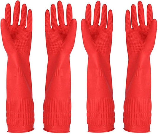 Rubber Cleaning Gloves Kitchen Dishwashing Glove 2-Pairs And Cleaning Cloth 2-Pack,Waterproof Reuseable.(Large)