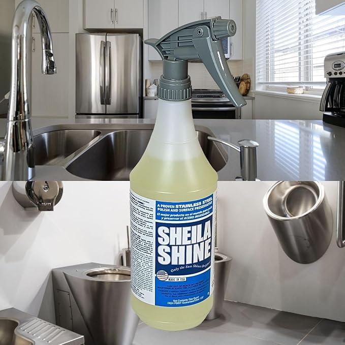 Sheila Shine 1 Quart Stainless Steel Cleaner and Polish, Protects Household Kitchen Surfaces, Removes Grease, Fingerprints & Watermarks, Stainless Steel Cleaner for Appliances, Fridge, Oven & Sink