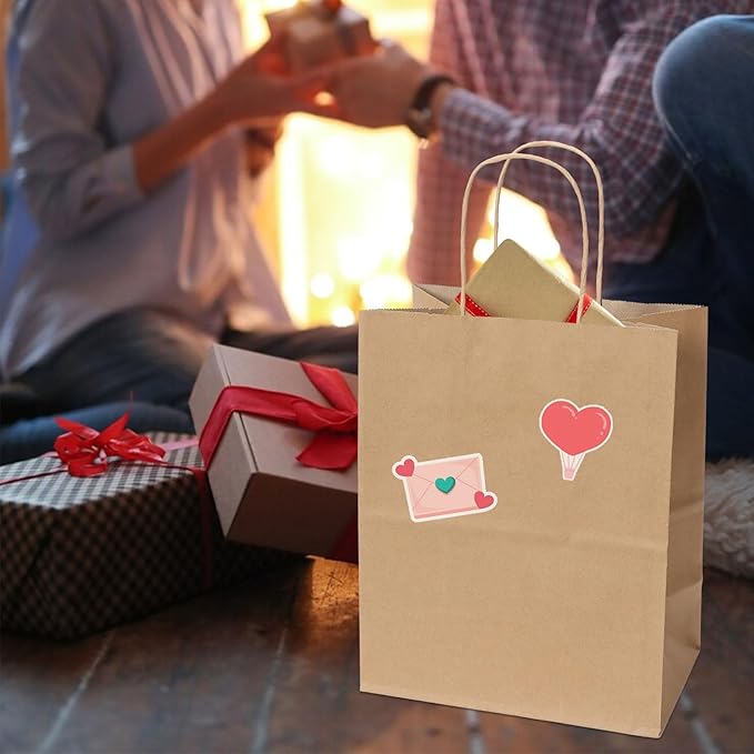 Joybe 50 Pack 8x4.75x10 Inch Medium Brown Paper Bags with Handles Bulk, Kraft Paper Gift Bags for Birthday Party Favors Grocery Retail Shopping Business Goody Craft Blank Sacks (Plain Natural, 50pcs)